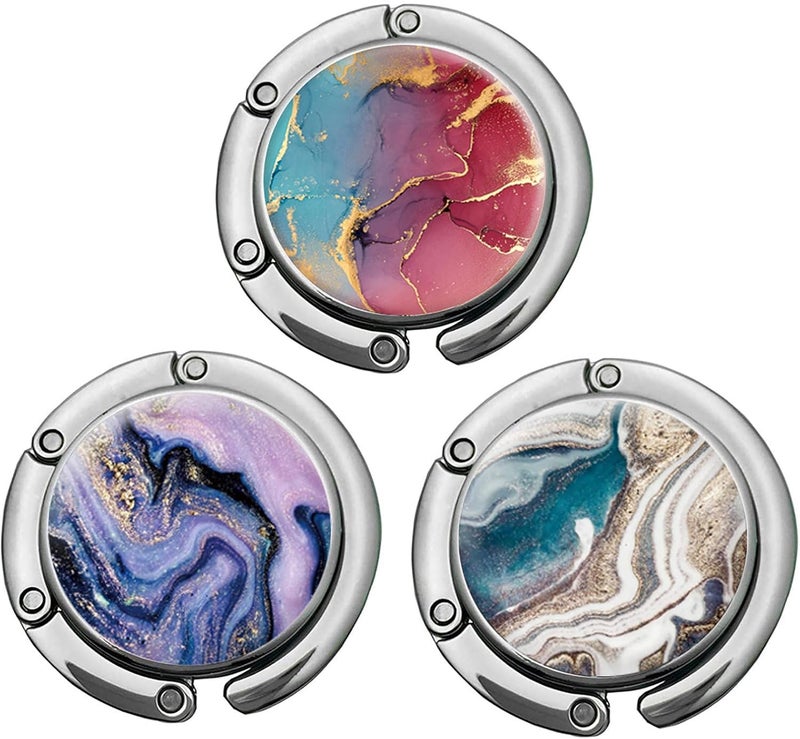 ZHENBAOLAI Foldable Purse Hook, Folding Handbag Hanger Bag Hanger Table Hook for Girls and Women(B-3P Pretty Marble) - Image 1